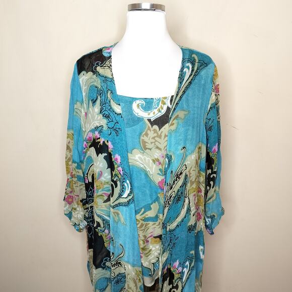 Ulla Popken Tank Jacket Set 16 / 18 Chiffon Floral Sheer Draped - Picture 4 of 12